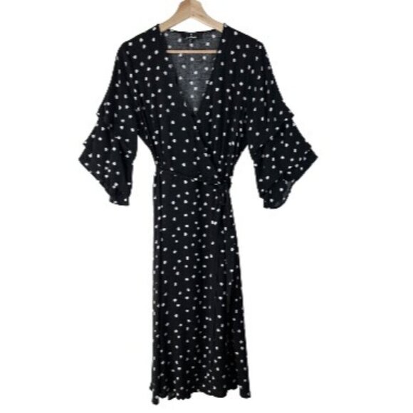 Lulus Polka Dot Wrap Dress Black and White Size Medium - Picture 2 of 6